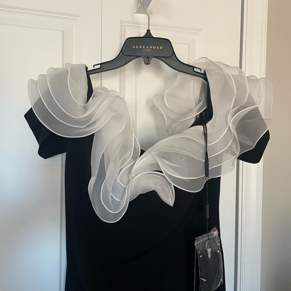 Elegant Black and White Off-Shoulder Dress - Picture 8 of 10